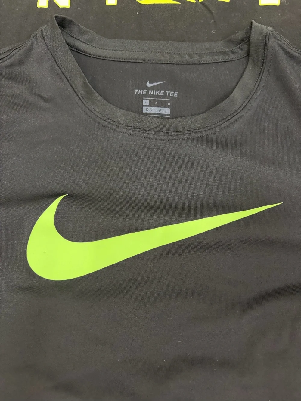 Nike Athletic Sports Boys' Black School Tee lot with Neon Green Swoosh YL